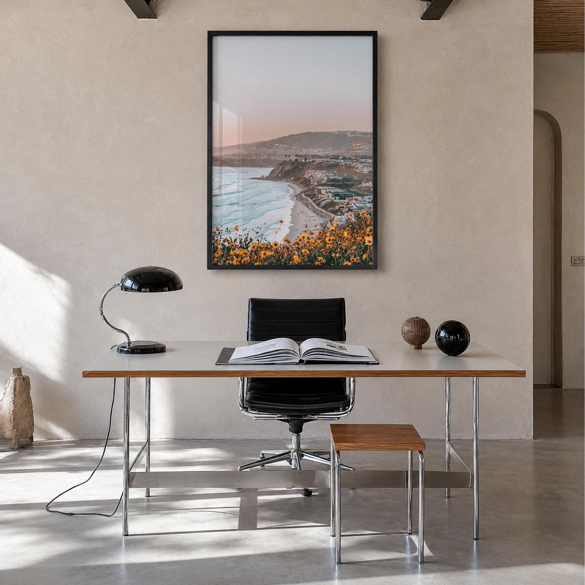 Dana Point no. 3 colorful photo poster of California, USA – vertical wall art in black wood frame, hanging on wall