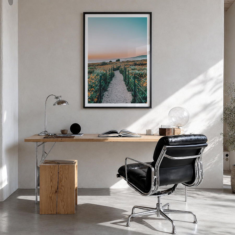 Dana Point no. 1 colorful photo poster of California, USA – vertical wall art in black wood frame with white border, hanging 