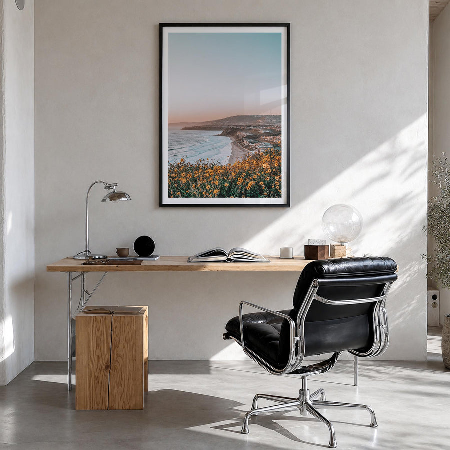Dana Point no. 2 colorful photo poster of California, USA – vertical wall art in black wood frame with white border, hanging 