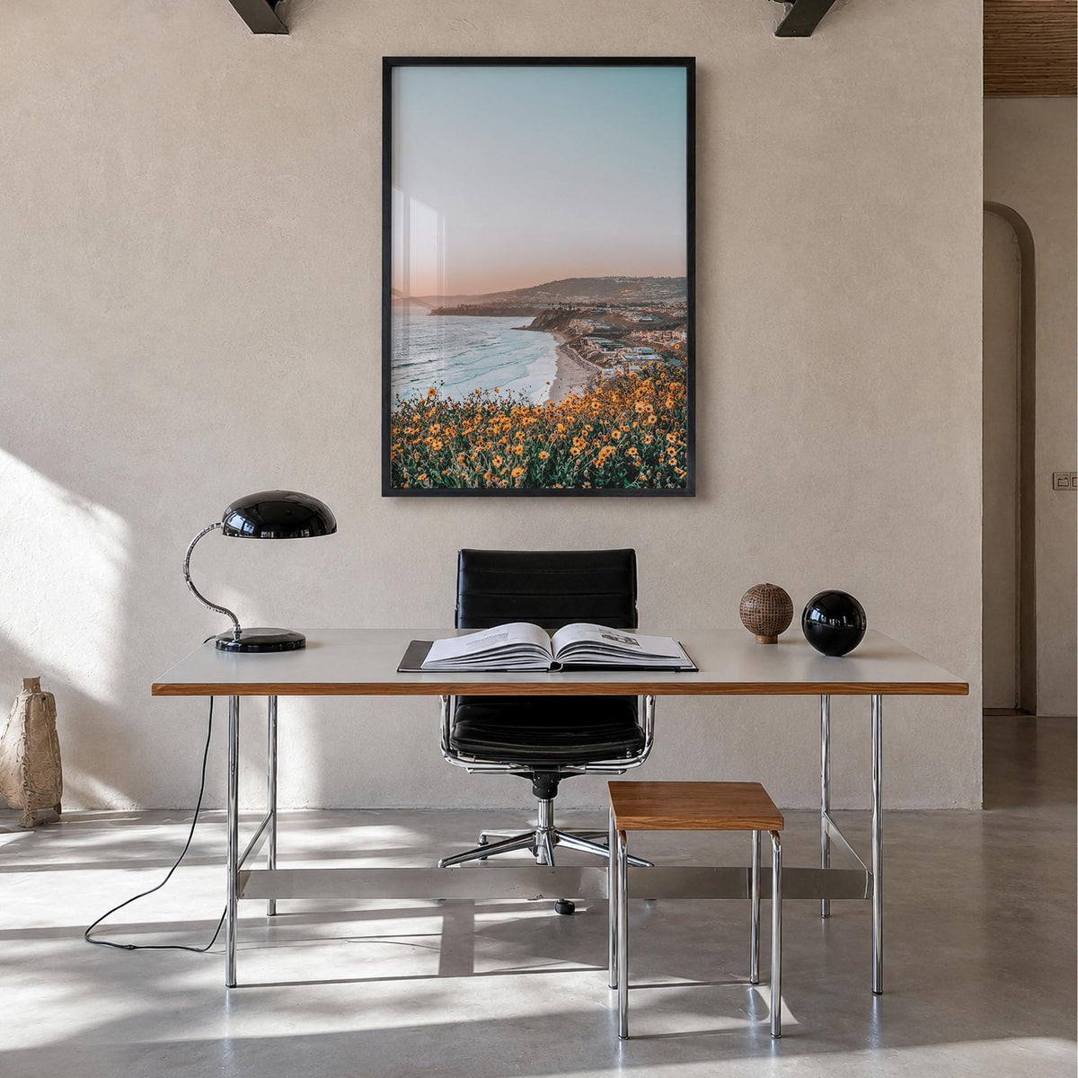 Dana Point no. 2 colorful photo poster of California, USA – vertical wall art in black wood frame, hanging on wall