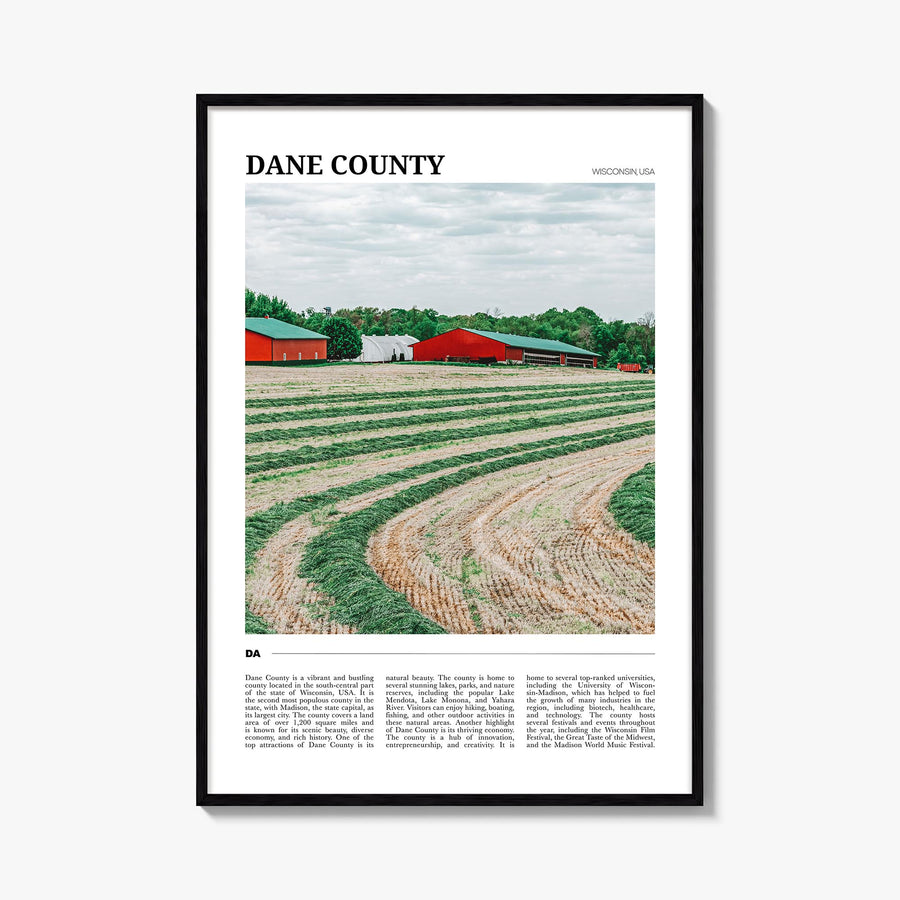 Dane County colorful travel poster of Wisconsin, USA – vertical wall art, unframed print shown in interior mockup
