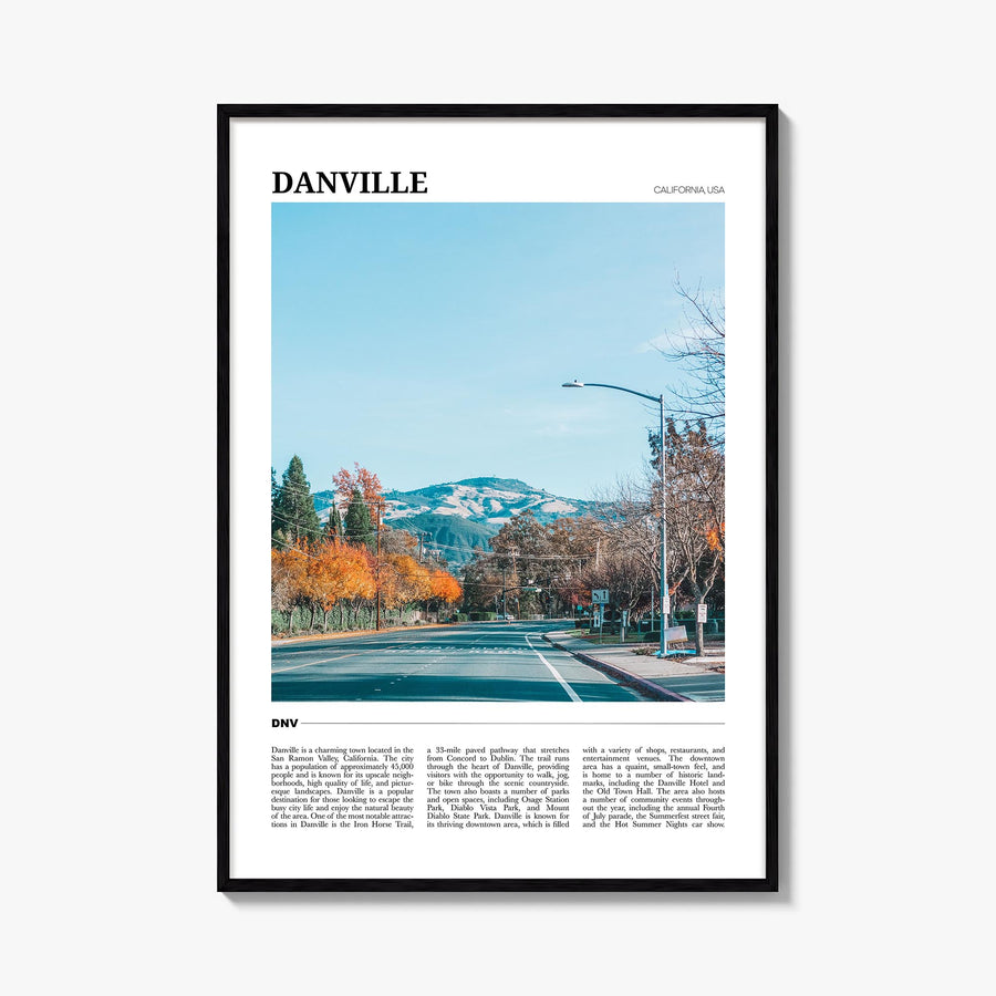 Danville, California colorful travel poster of California, USA – vertical wall art, unframed print shown in interior mockup