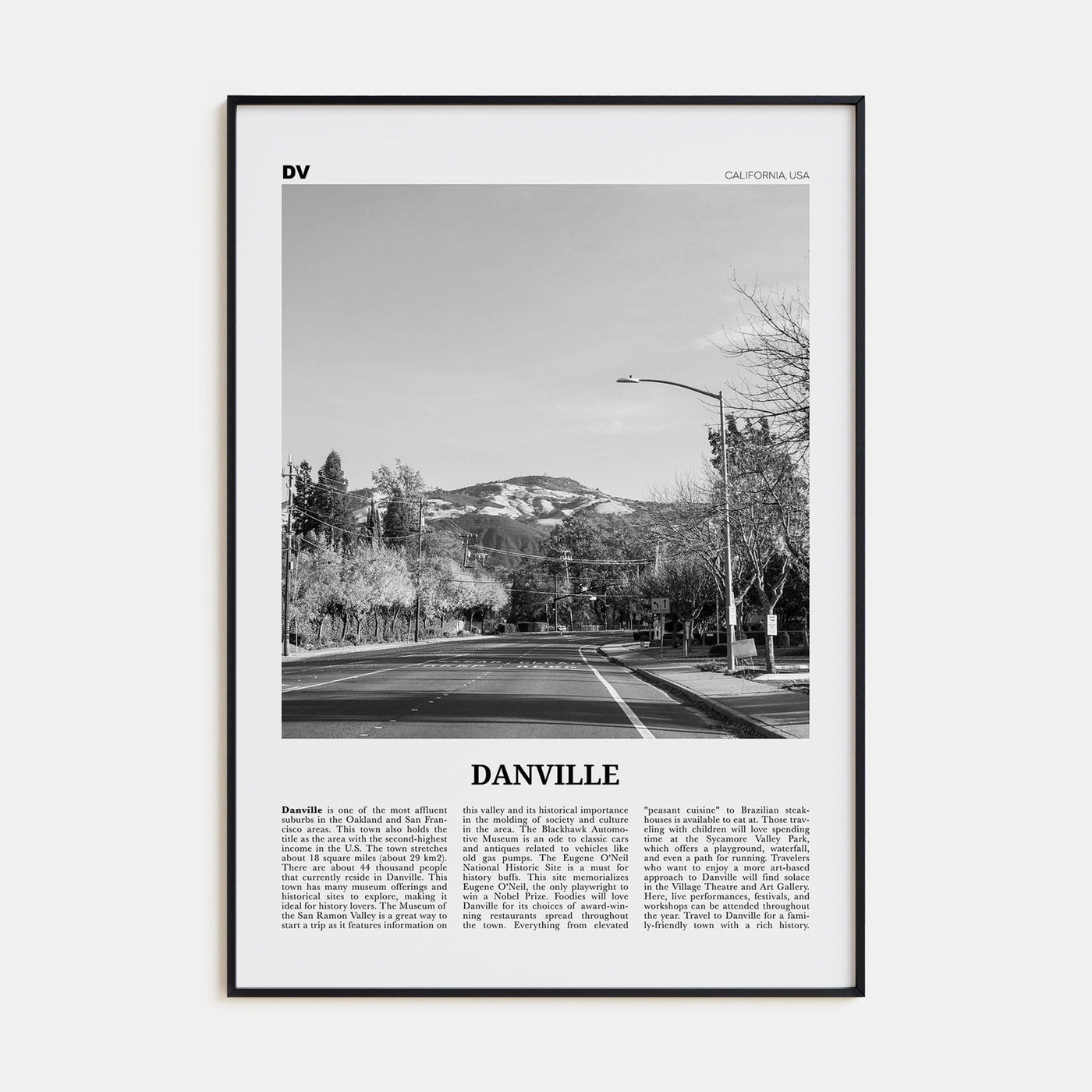 Danville, California Poster None / 8x12 in Nbourhood Travel B&W Poster