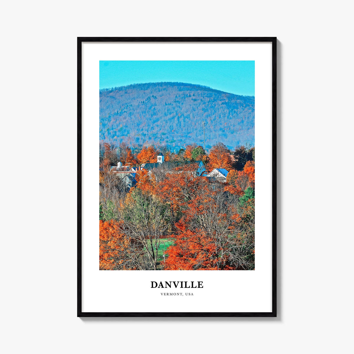 Danville, Vermont colorful classic poster of Vermont, USA – vertical wall art, unframed print shown in interior mockup