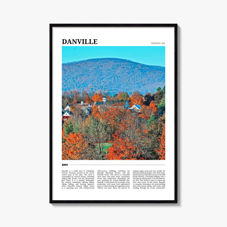 Danville, Vermont colorful travel poster of Vermont, USA – vertical wall art, unframed print shown in interior mockup