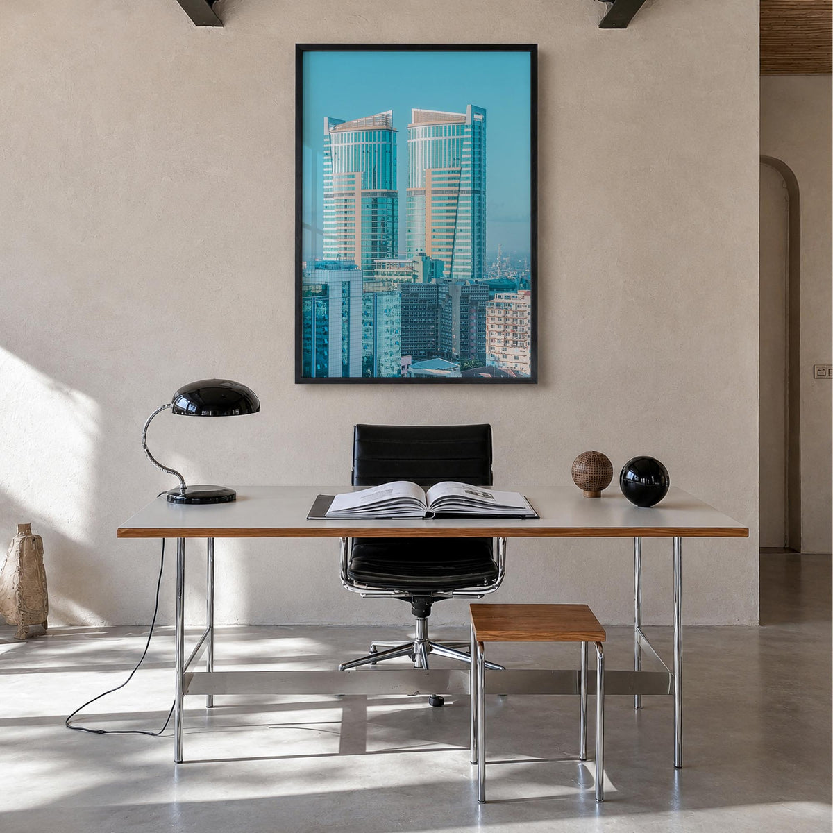 Dar es Salaam colorful photo poster of Tanzania – vertical wall art in black wood frame, hanging on wall