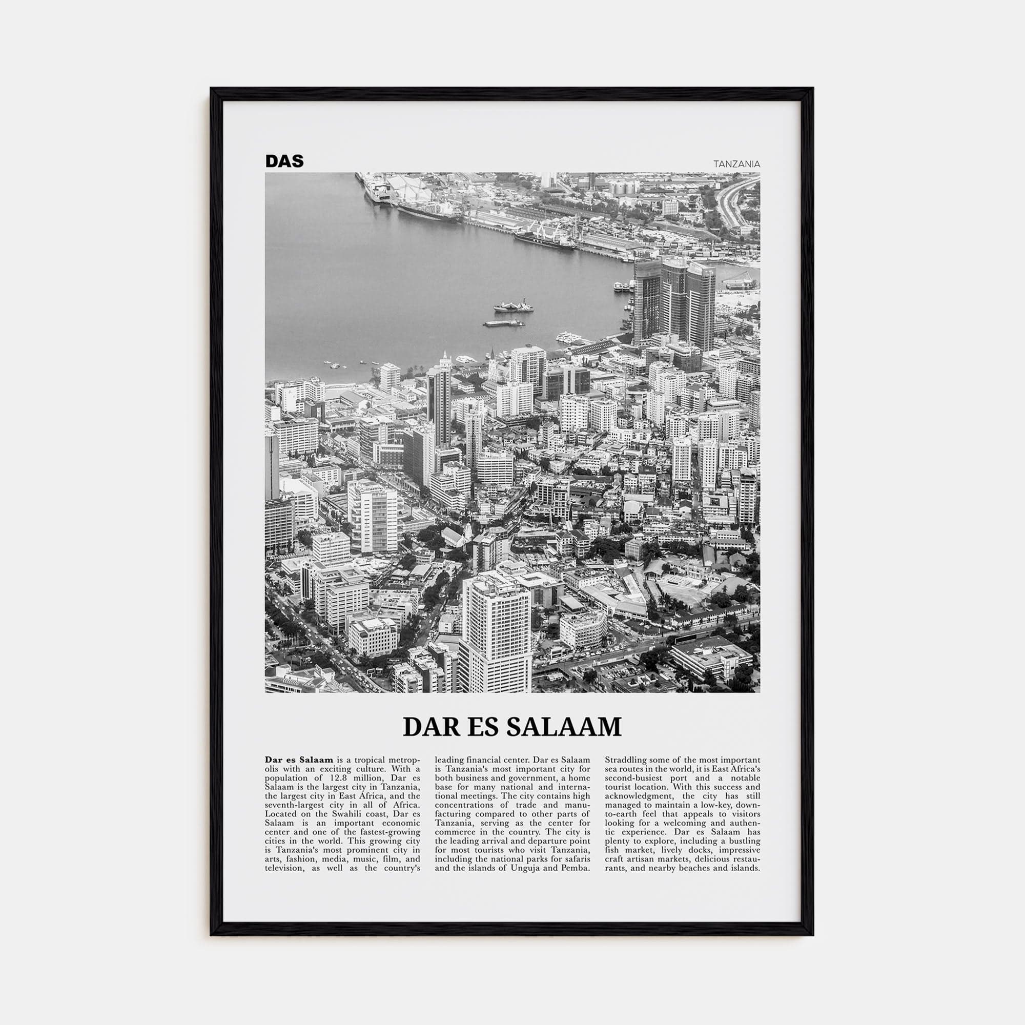 Dar es Salaam Poster Black Wood / 8x12 in Nbourhood Travel B&W Poster