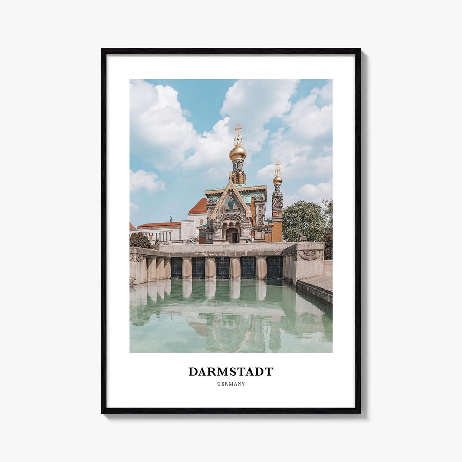 Darmstadt colorful classic poster of Germany – vertical wall art, unframed print shown in interior mockup