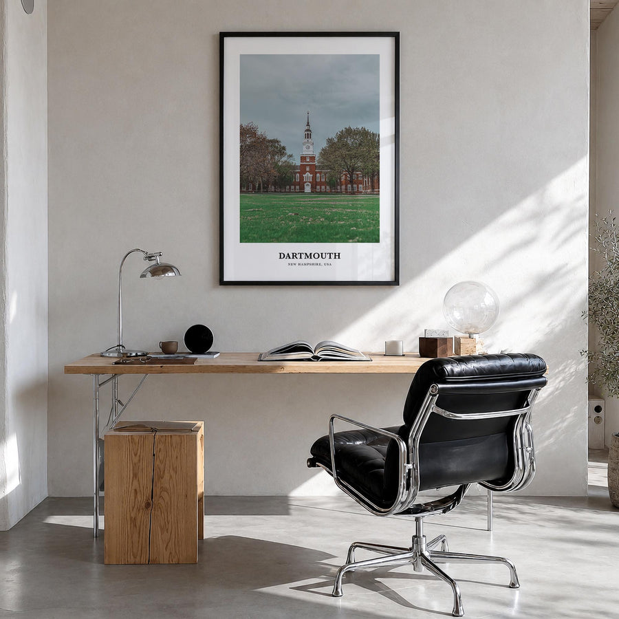 Dartmouth, New Hampshire colorful classic poster of New Hampshire, USA – vertical wall art in black wood frame, hanging on wa