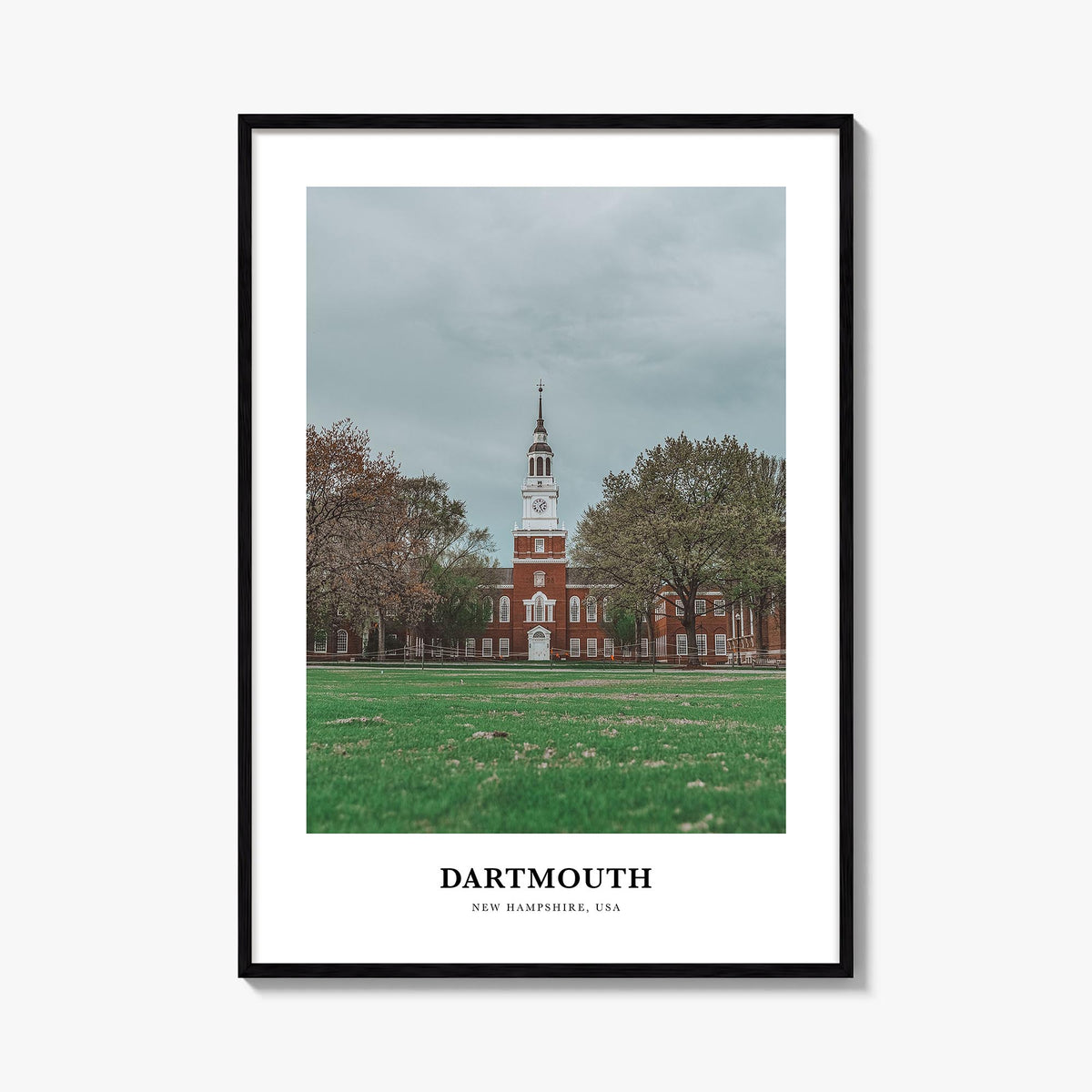 Dartmouth, New Hampshire colorful classic poster of New Hampshire, USA – vertical wall art, unframed print shown in interior 