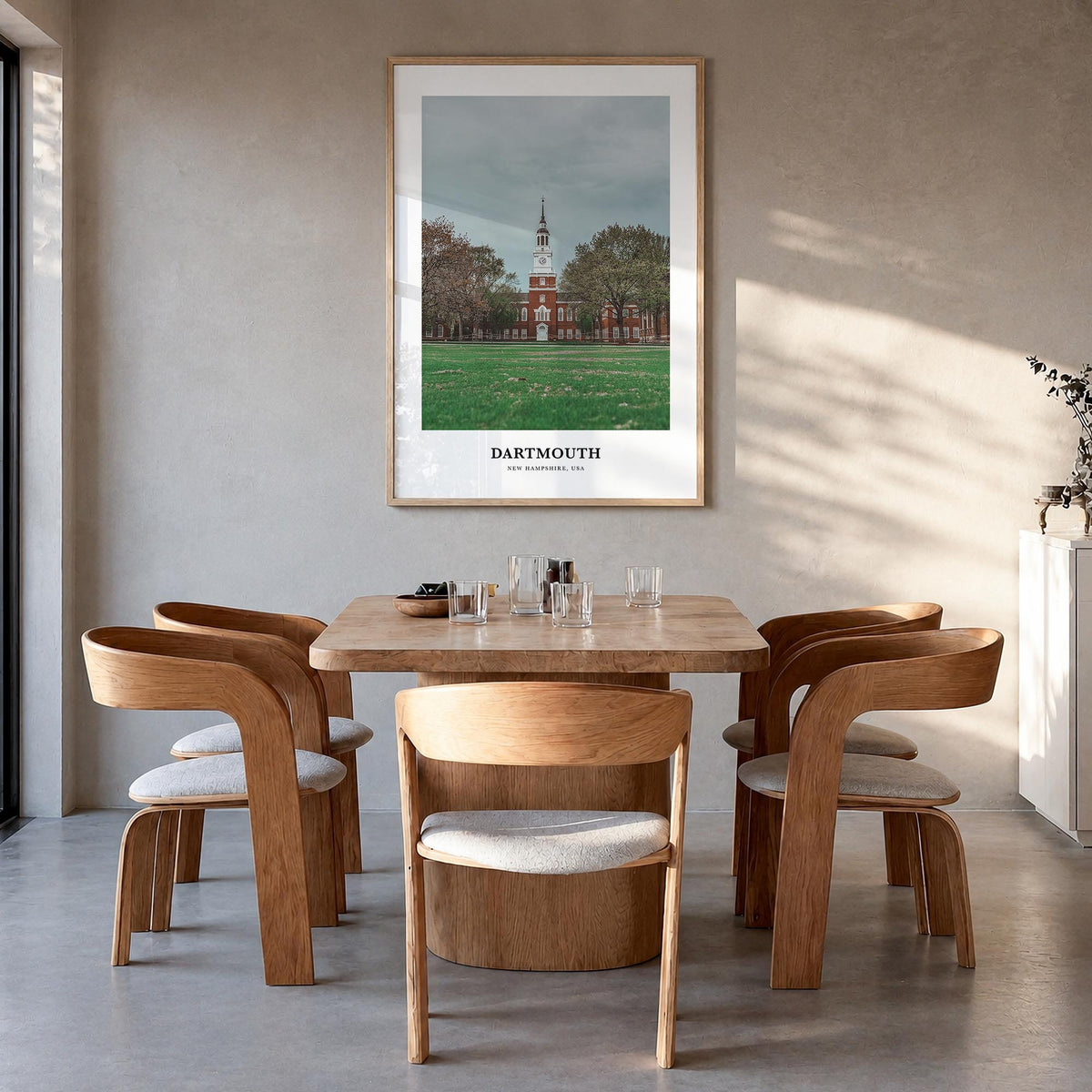 Dartmouth, New Hampshire colorful classic poster of New Hampshire, USA – vertical wall art in natural wood frame, hanging on 