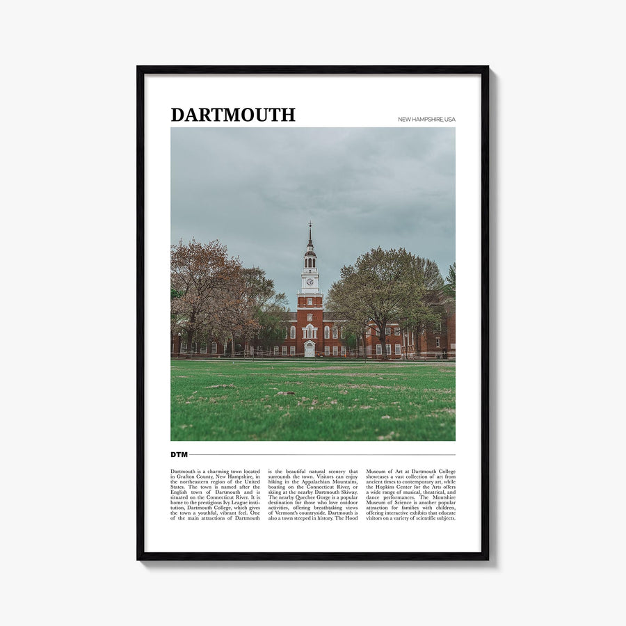 Dartmouth, New Hampshire colorful travel poster of New Hampshire, USA – vertical wall art, unframed print shown in interior m