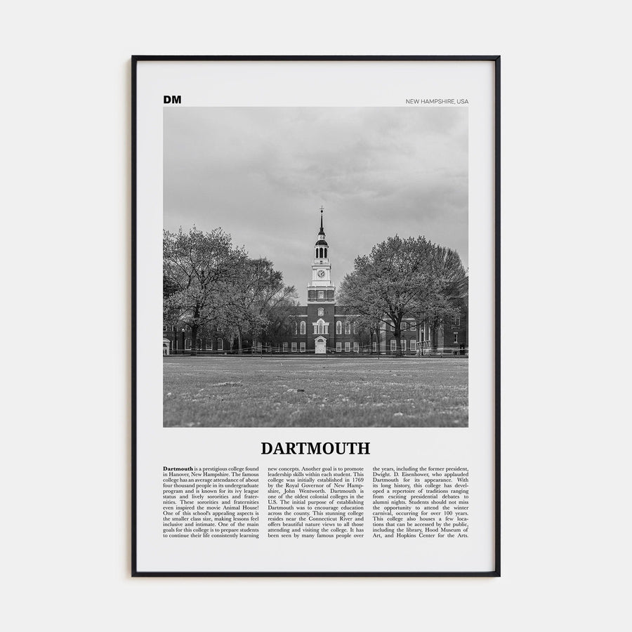 Dartmouth, New Hampshire Poster None / 8x12 in Nbourhood Travel B&W Poster