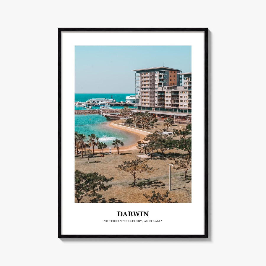 Darwin colorful classic poster of Australia – vertical wall art, unframed print shown in interior mockup