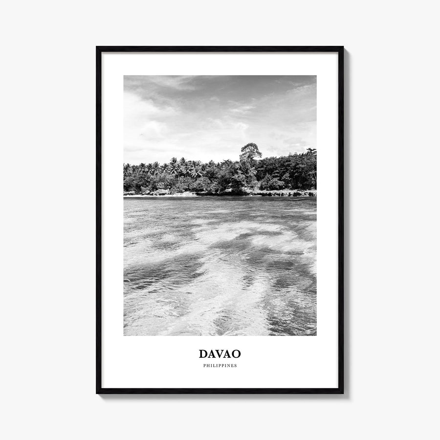 Davao black & white classic poster of Philippines – vertical wall art, unframed print shown in interior mockup