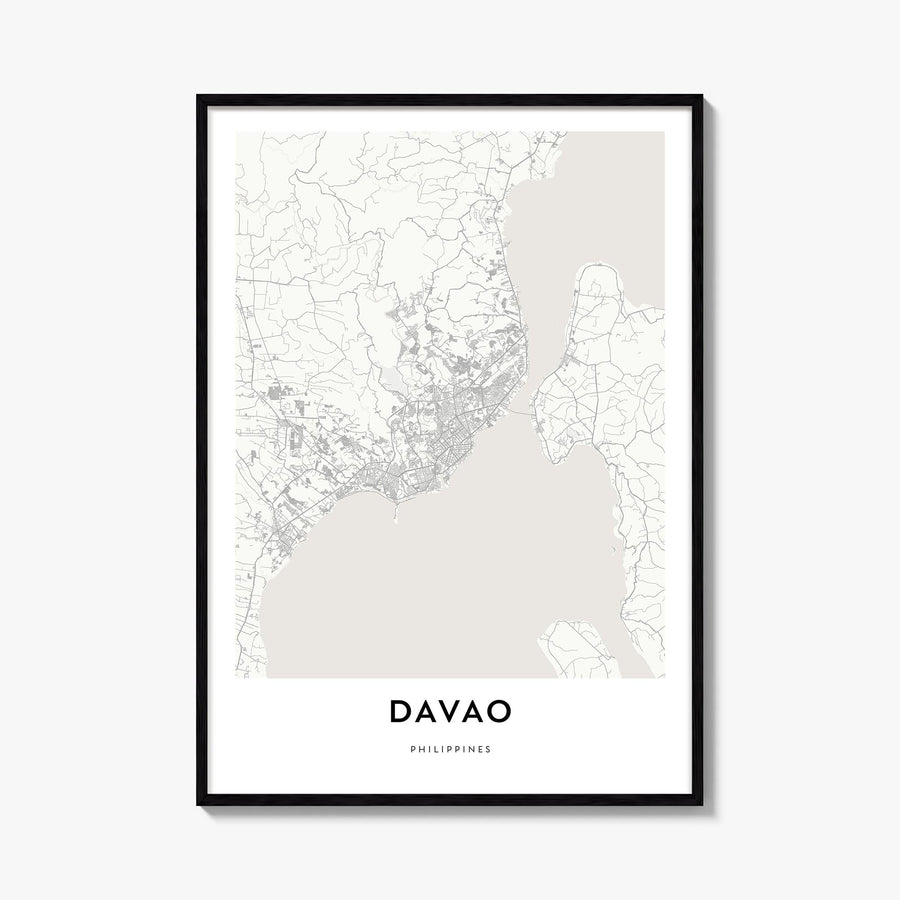 Davao black & white map poster of Philippines – vertical wall art, unframed print shown in interior mockup