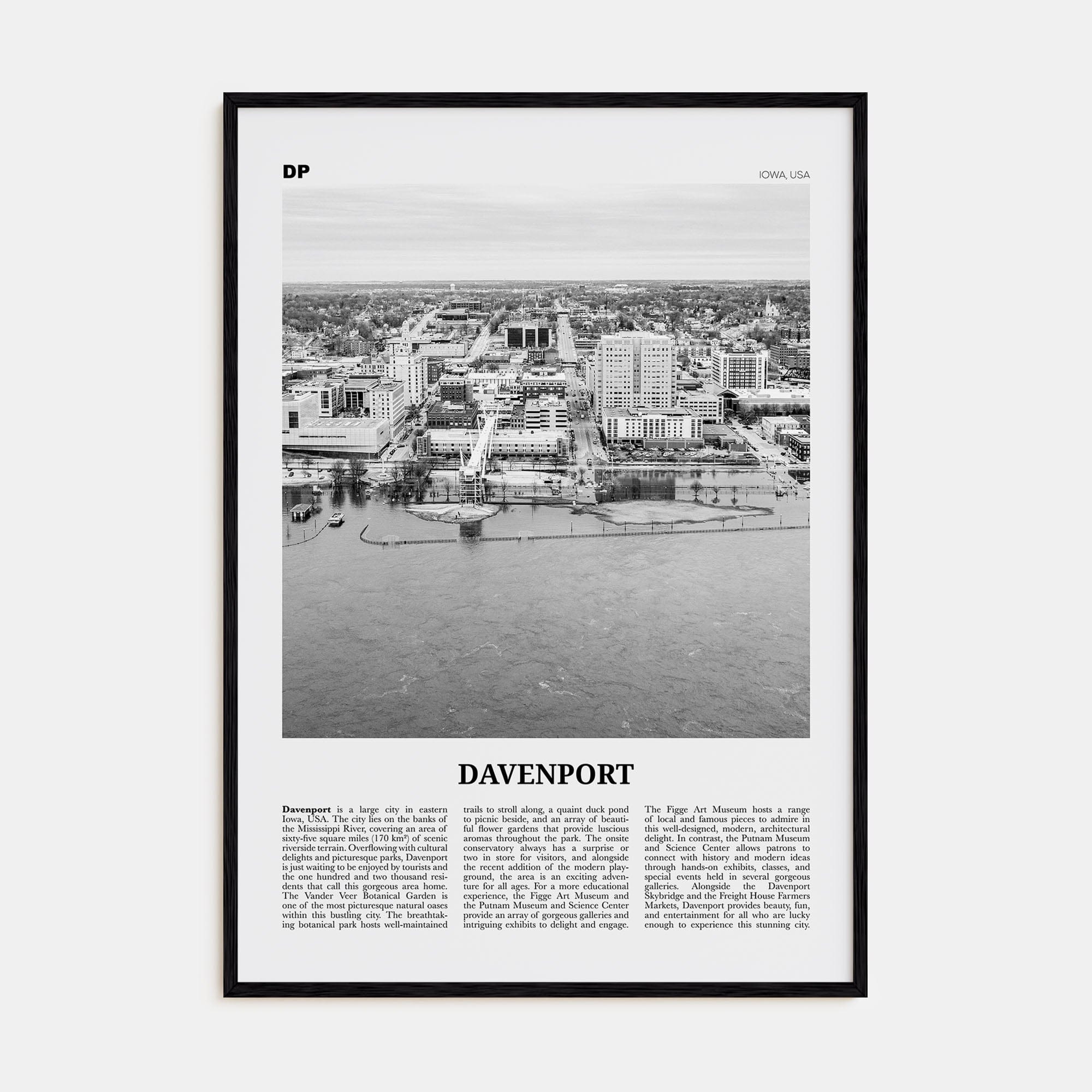 Davenport Poster Black Wood / 8x12 in Nbourhood Travel B&W Poster