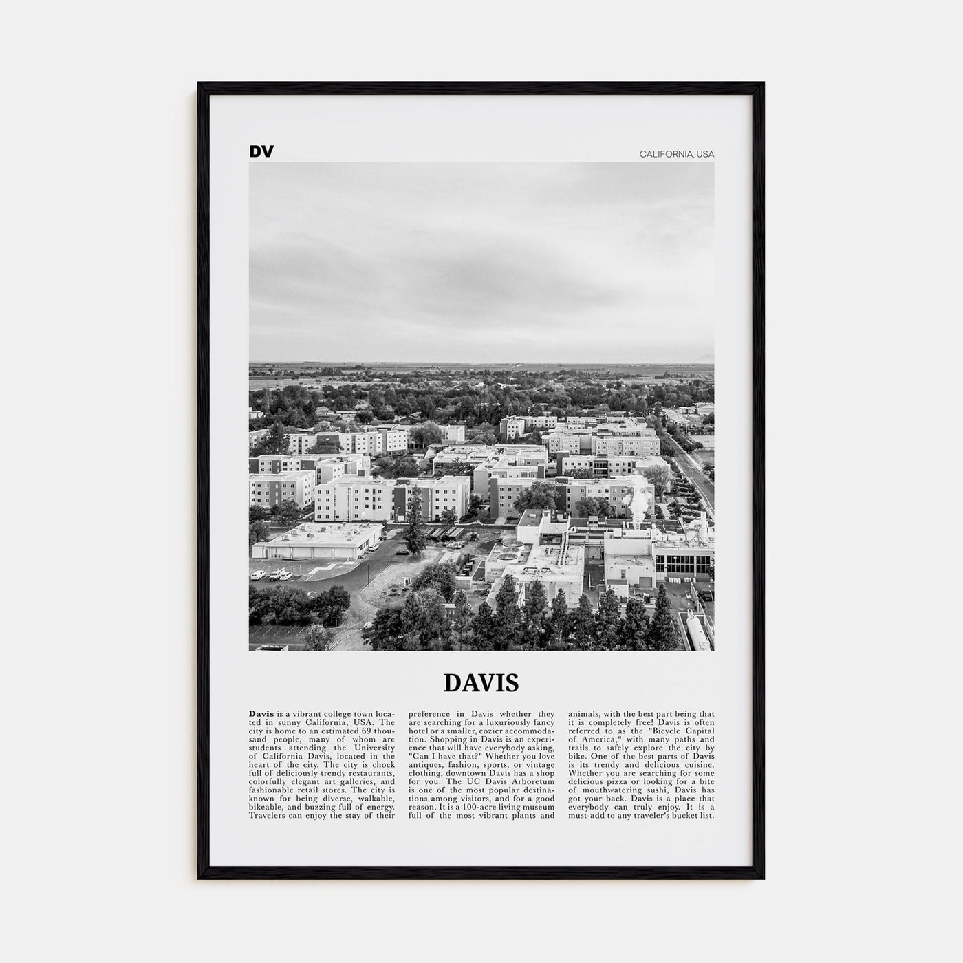 Davis Poster Black Wood / 8x12 in Nbourhood Travel B&W Poster