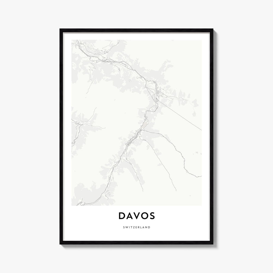 Davos black & white map poster of Switzerland – vertical wall art, unframed print shown in interior mockup