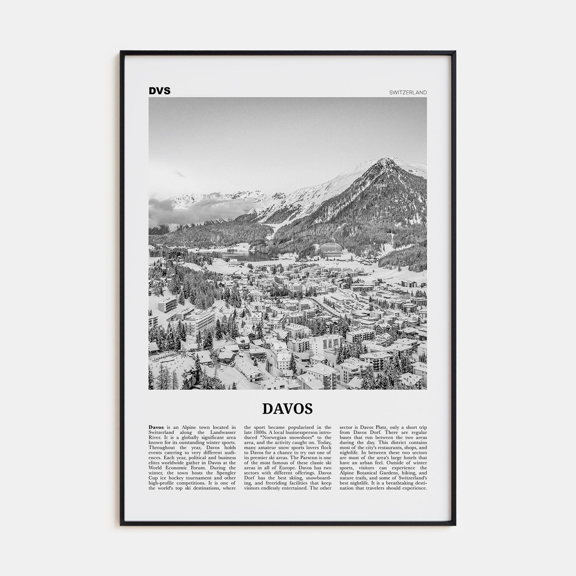 Davos Poster Black Metal / 8x12 in Nbourhood Travel B&W Poster