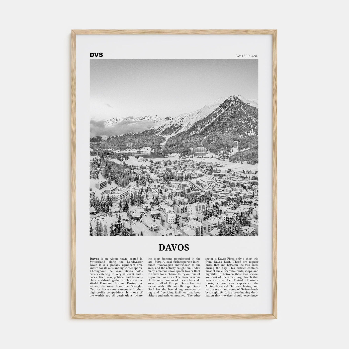 Davos Poster Natural Wood / 8x12 in Nbourhood Travel B&W Poster