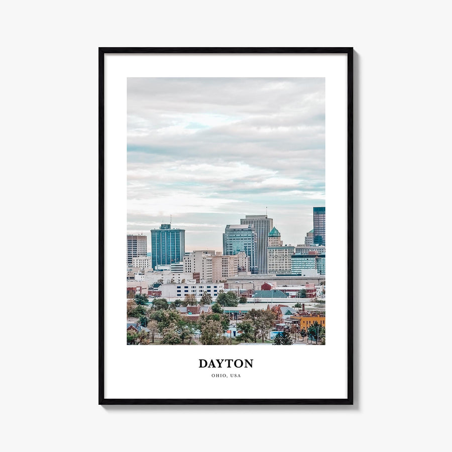 Dayton colorful classic poster of Ohio, USA – vertical wall art, unframed print shown in interior mockup