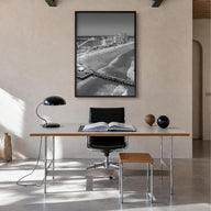 Daytona Beach black & white photo poster of Florida, USA – vertical wall art in black wood frame, hanging on wall