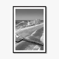 Daytona Beach black & white photo poster of Florida, USA – vertical wall art, unframed print shown in interior mockup