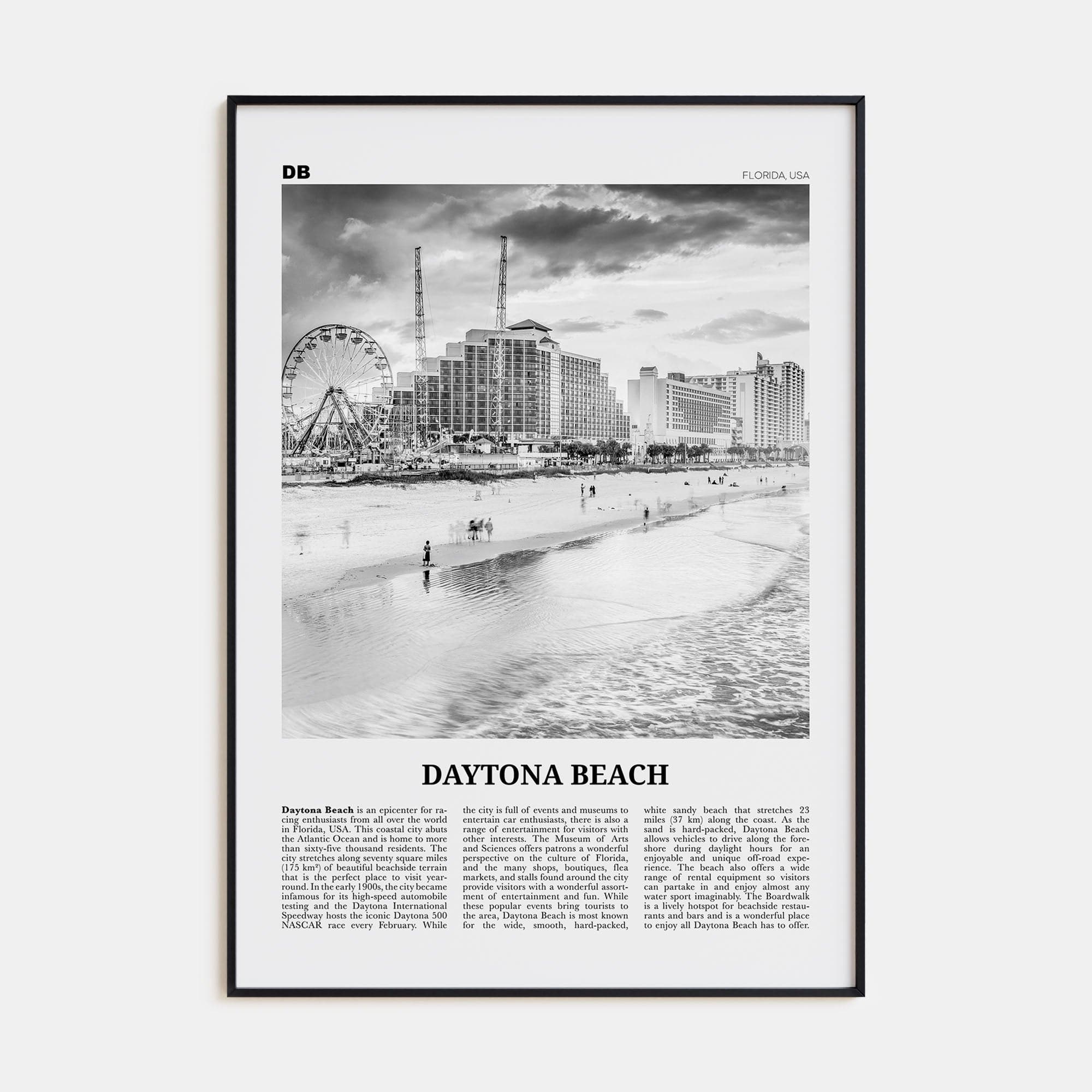 Daytona Beach Poster None / 8x12 in Nbourhood Travel B&W Poster