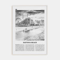 Daytona Beach Poster White Wood / 8x12 in Nbourhood Travel B&W Poster