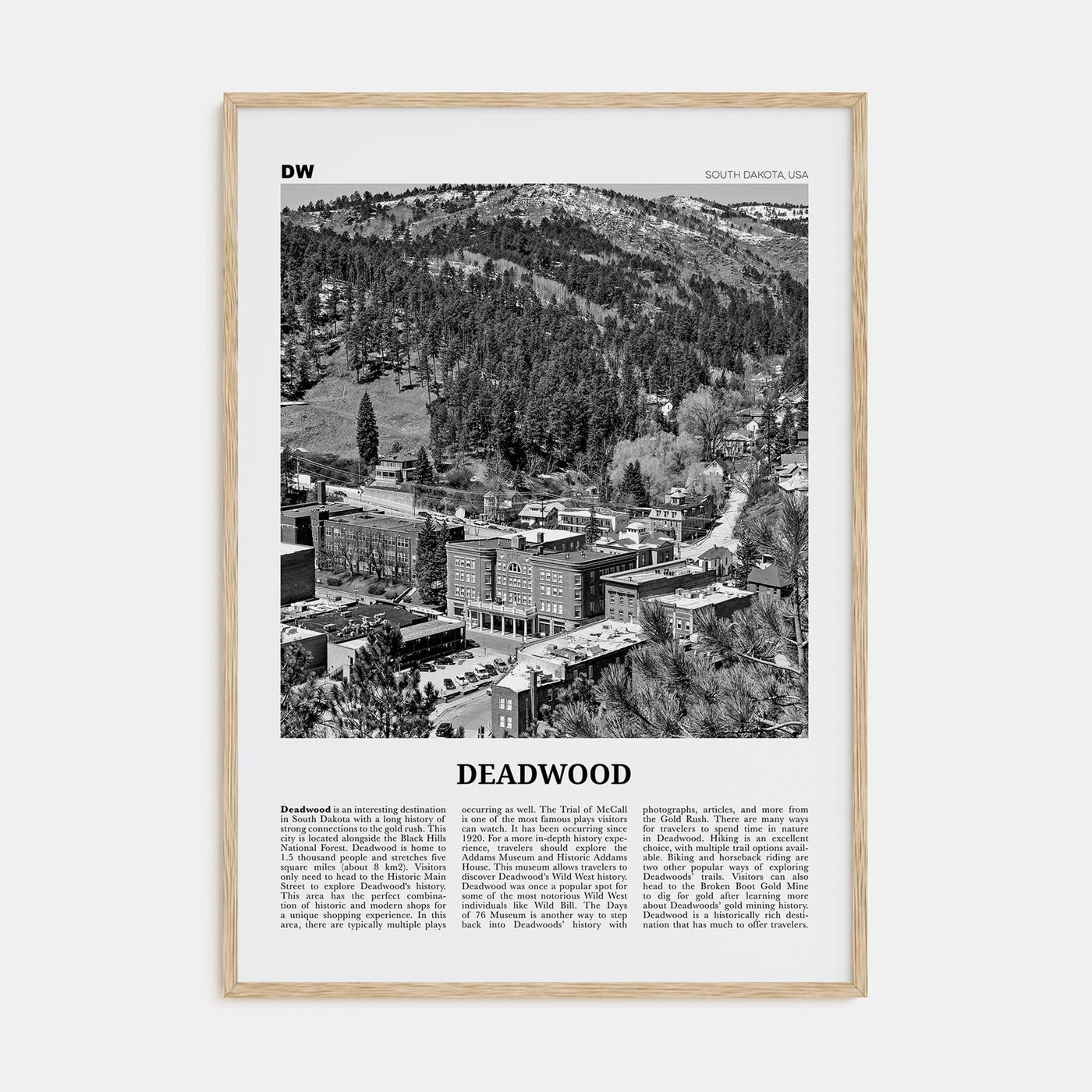 Deadwood Poster Natural Wood / 8x12 in Nbourhood Travel B&W Poster