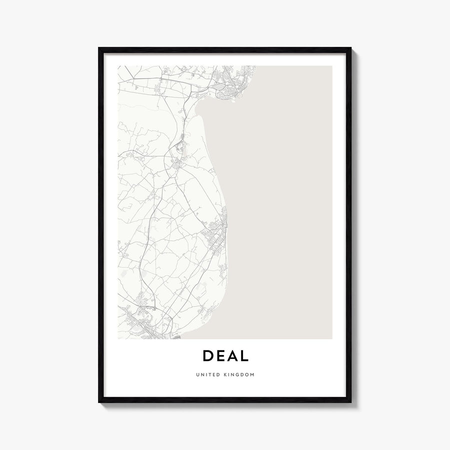 Deal black & white map poster of England, UK – vertical wall art, unframed print shown in interior mockup