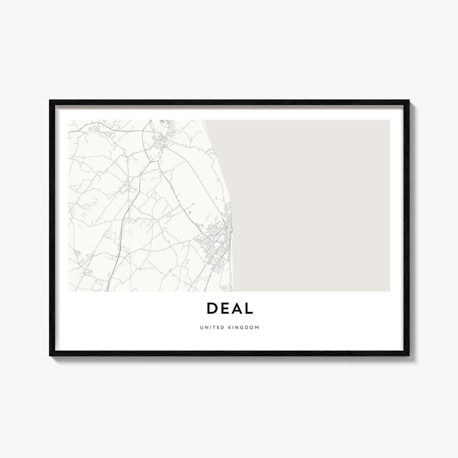 Deal black & white map poster of England, UK – horizontal wall art, unframed print shown in interior mockup