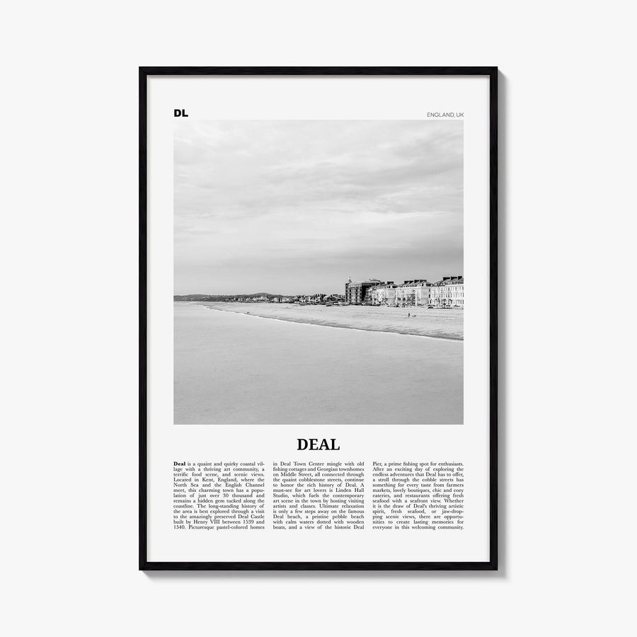 Deal black & white newspaper poster of England, UK – vertical wall art, unframed print shown in interior mockup