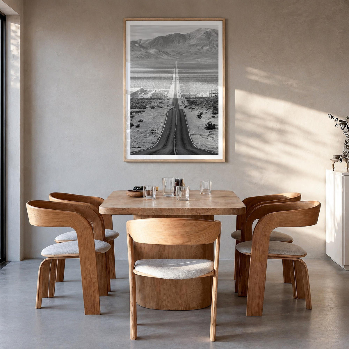 Death Valley black & white photo poster of California, USA – vertical wall art in natural wood frame with white border, hangi
