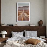 Death Valley colorful photo poster of California, USA – vertical wall art in white wood frame with white border, hanging on w