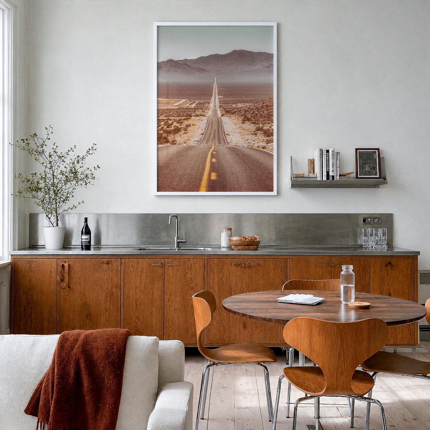 Death Valley colorful photo poster of California, USA – vertical wall art in white wood frame, hanging on wall