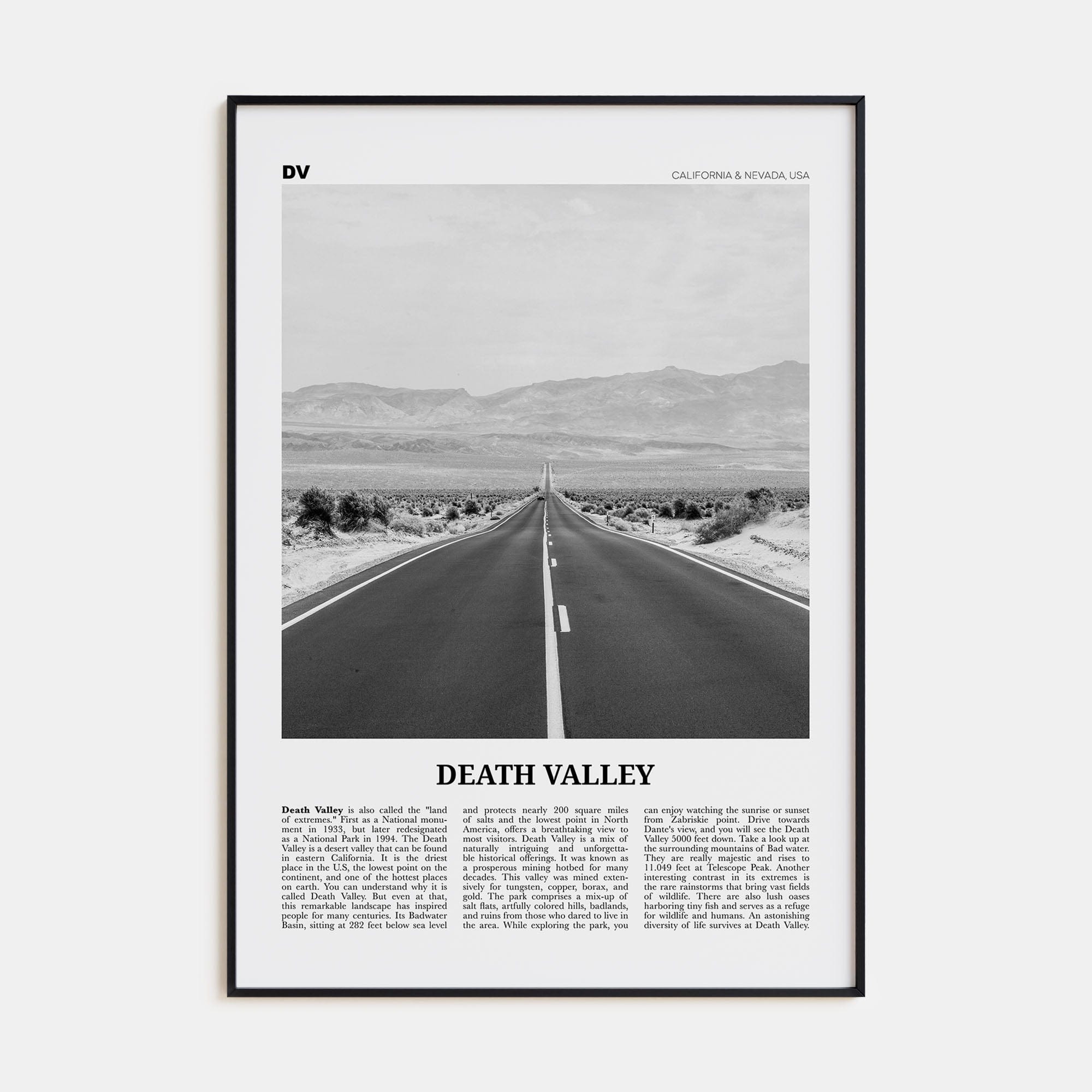 Death Valley No 2 Poster None / 8x12 in Nbourhood Travel B&W Poster