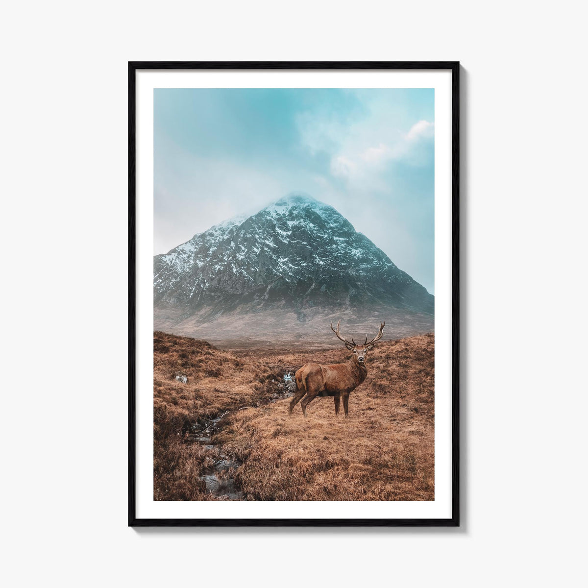 Deer no. 1 colorful photo poster – vertical wall art, unframed print shown in interior mockup