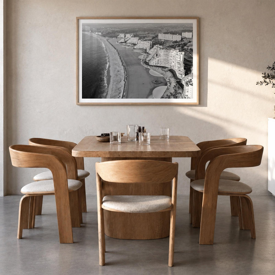 Del Mar black & white photo poster of California, USA – horizontal wall art in natural wood frame with white border, hanging 