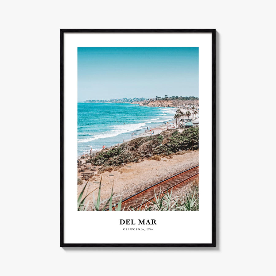 Del Mar colorful classic poster of California, USA – vertical wall art, unframed print shown in interior mockup