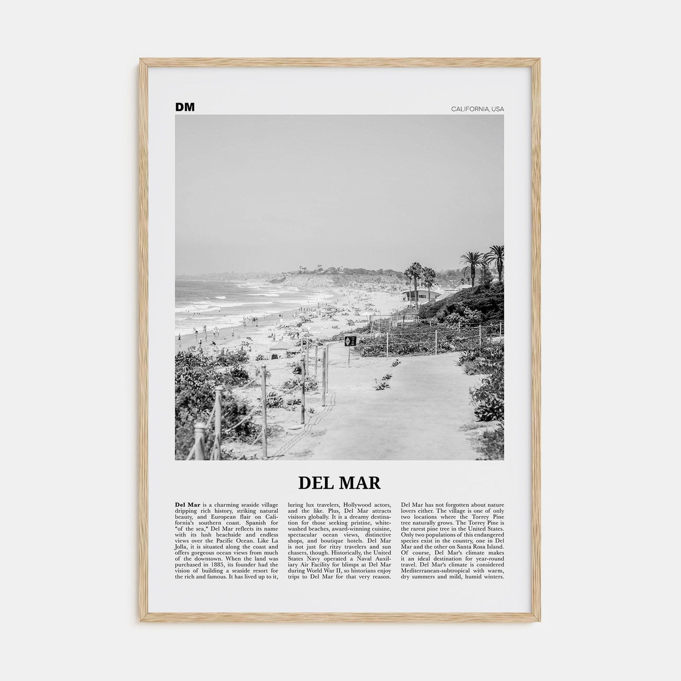 Del Mar No 1 Poster Natural Wood / 8x12 in Nbourhood Travel B&W Poster