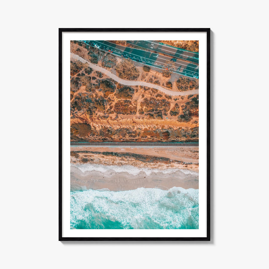 Del Mar no. 1 colorful photo poster of California, USA – vertical wall art, unframed print shown in interior mockup