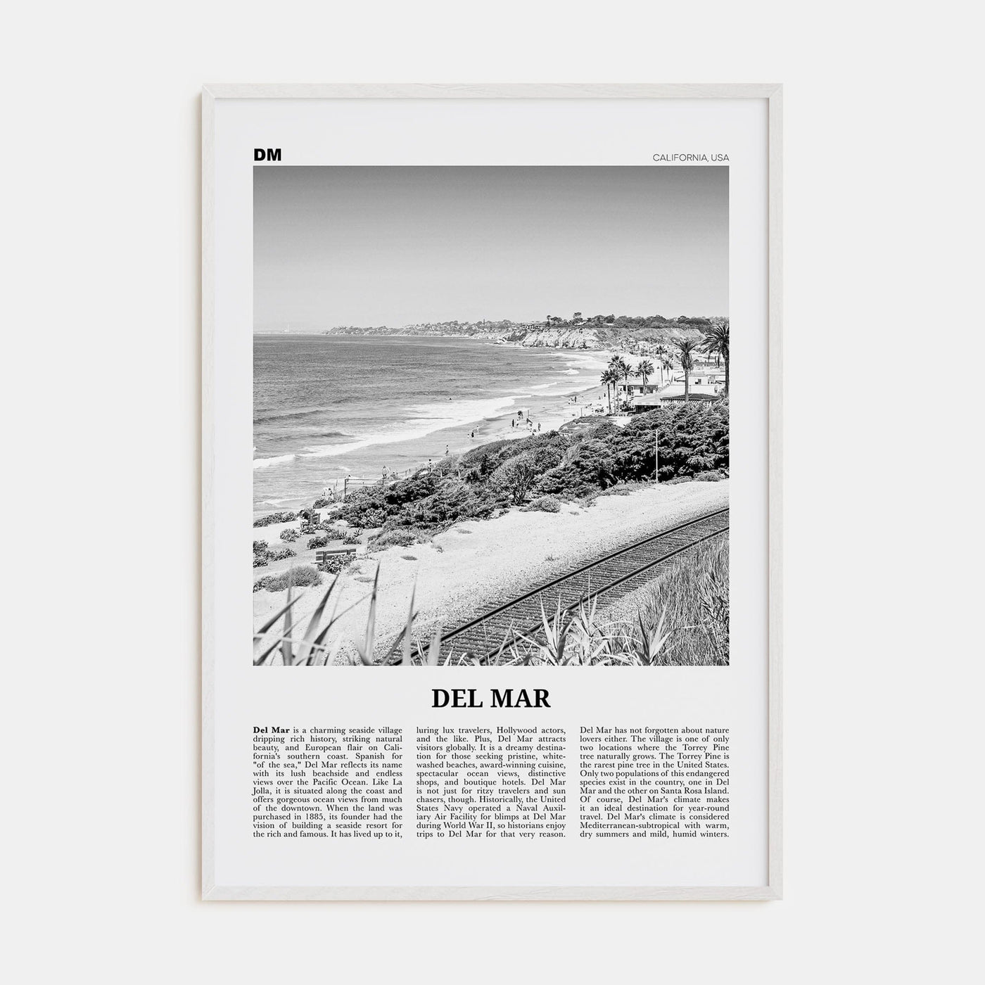 Del Mar No 2 Poster White Wood / 8x12 in Nbourhood Travel B&W Poster