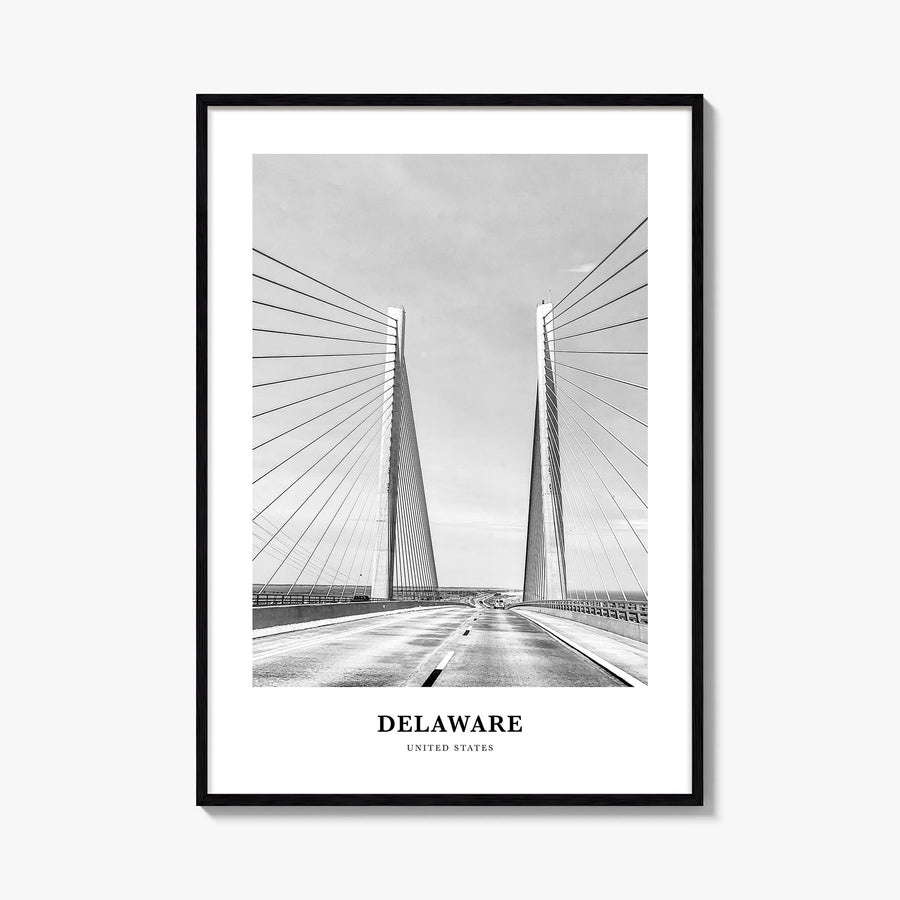 Delaware black & white classic poster of United States – vertical wall art, unframed print shown in interior mockup