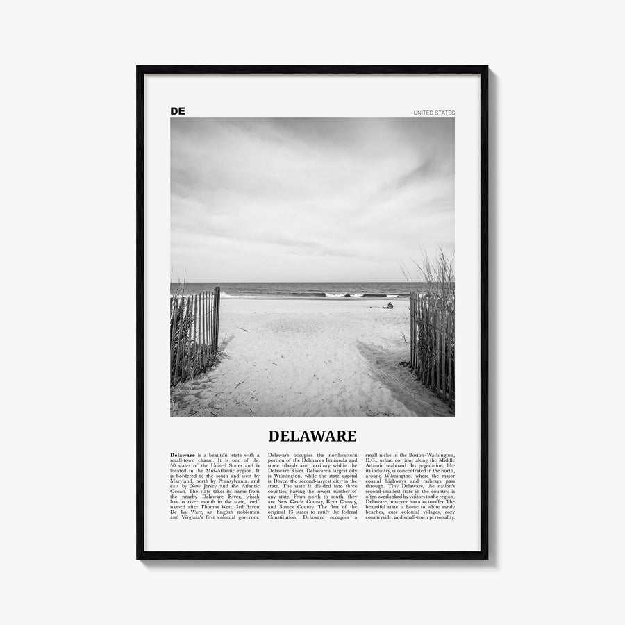 Delaware no. 1 black & white newspaper poster of United States – vertical wall art, unframed print shown in interior mockup