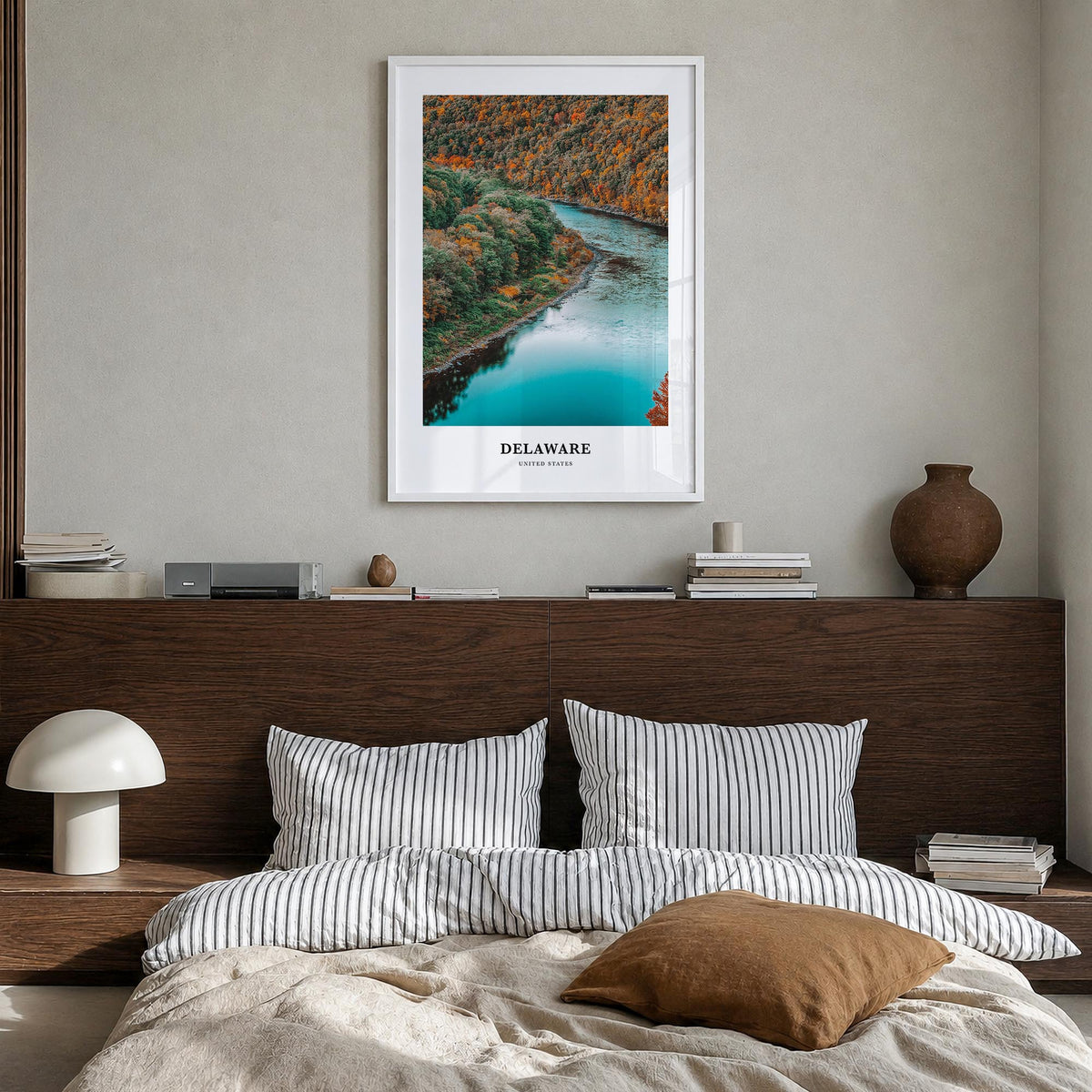 Delaware no. 1 colorful classic poster of United States – vertical wall art in white wood frame, hanging on wall