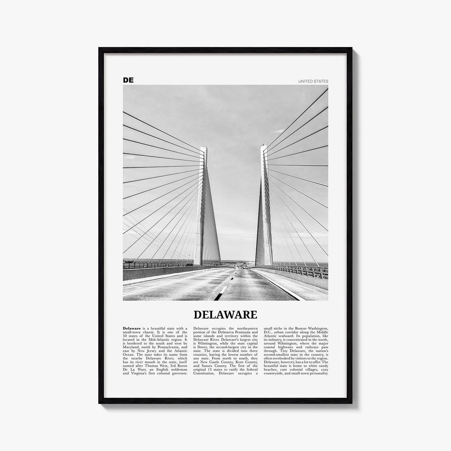 Delaware no. 2 black & white newspaper poster of United States – vertical wall art, unframed print shown in interior mockup