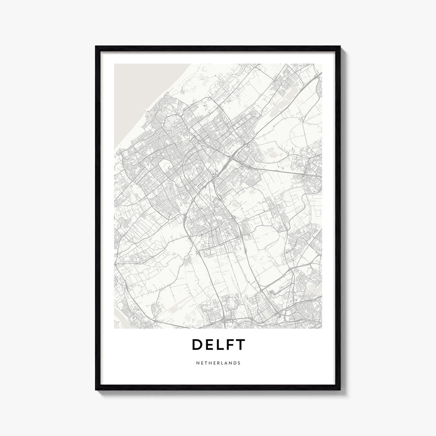 Delft black & white map poster of Netherlands – vertical wall art, unframed print shown in interior mockup
