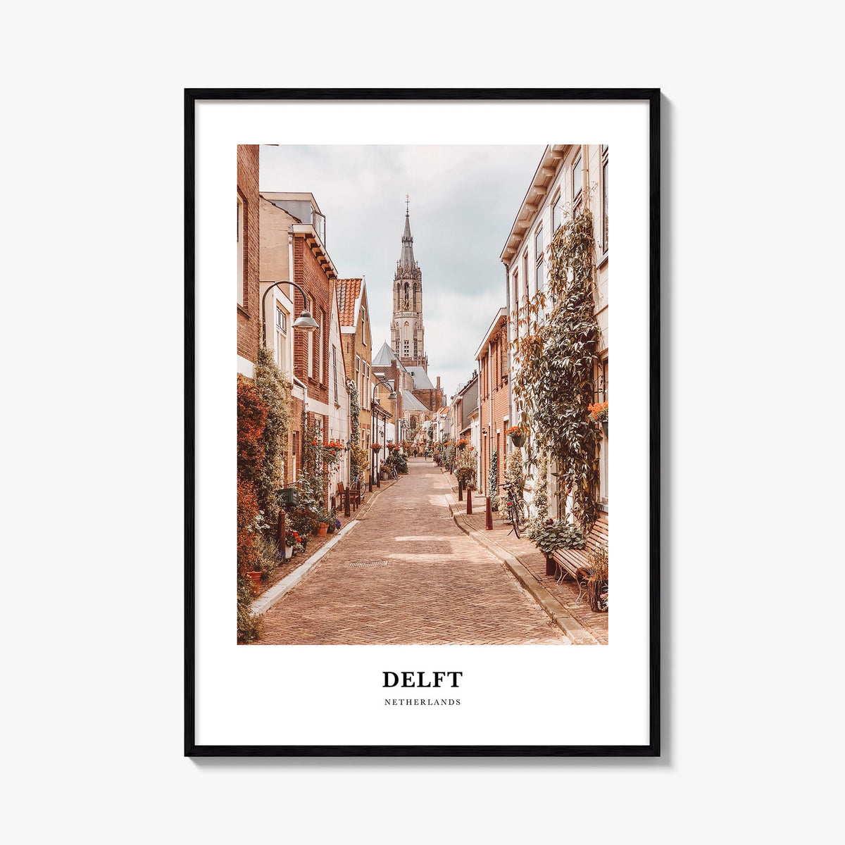 Delft colorful classic poster of Netherlands – vertical wall art, unframed print shown in interior mockup